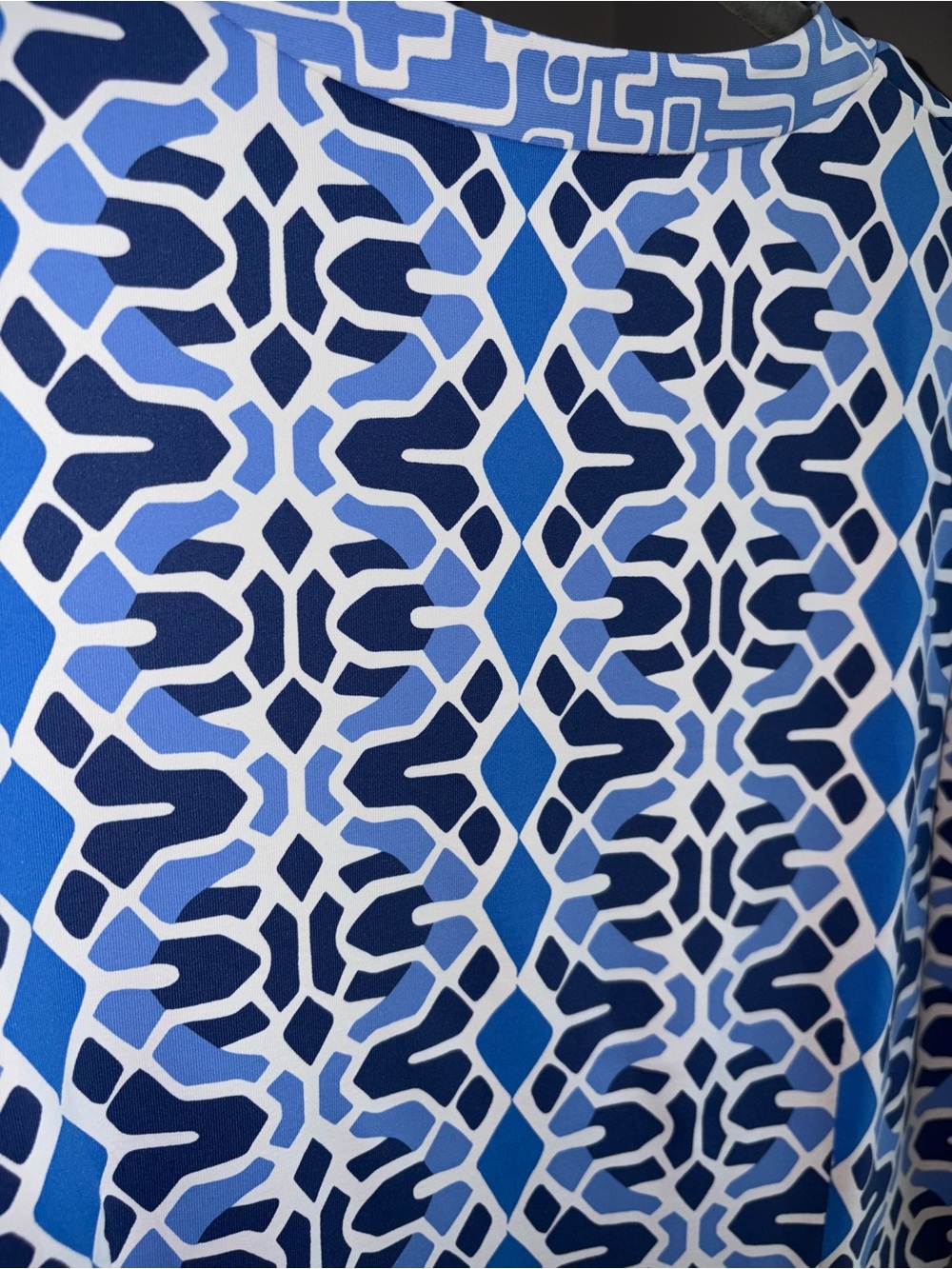 J. McLaughlin Catalina Cloth Tunic Top Size Large Blue White Geometric Coastal - Picture 4 of 12